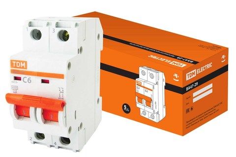 Автоматические выключатели Авт. выкл.ВА47-29 2Р  6А 4,5кА х-ка С TDM TDM ELECTRIC